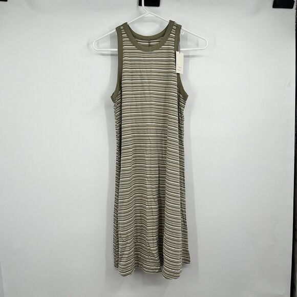 Womens Green Striped Maxi Tank Shirt Dress M Beach Vacation Cruise Summer - Picture 1 of 12